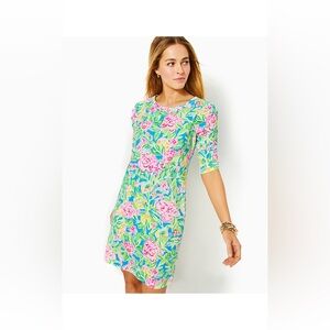 Lilly Pulitzer BELDEN ELBOW SLEEVE DRESS, MULTI GROVE GARDEN Size L‎